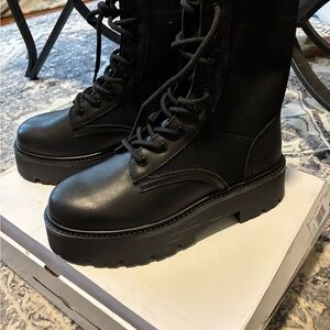 Aldo Black Platform Lace-Up Moto Combat Boots